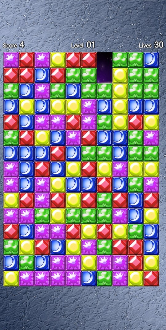 Block Breaker gameplay on Hard with all five gem colors